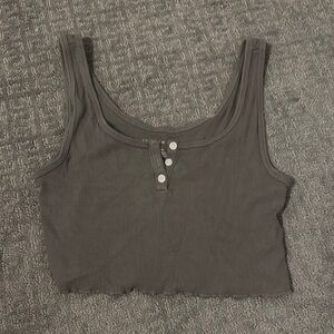 AMERICAN EAGLE Women's Grey Ribbed Crop Top